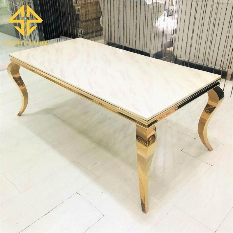 Modern Gold Stainless Steel Furniture Round Dining Table Rectangle