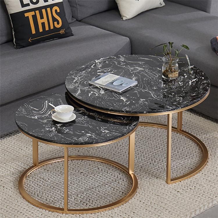 Modern Living Room Furniture Gold Stainless Steel Legs Round Marble Top Nesting Coffee Table Set