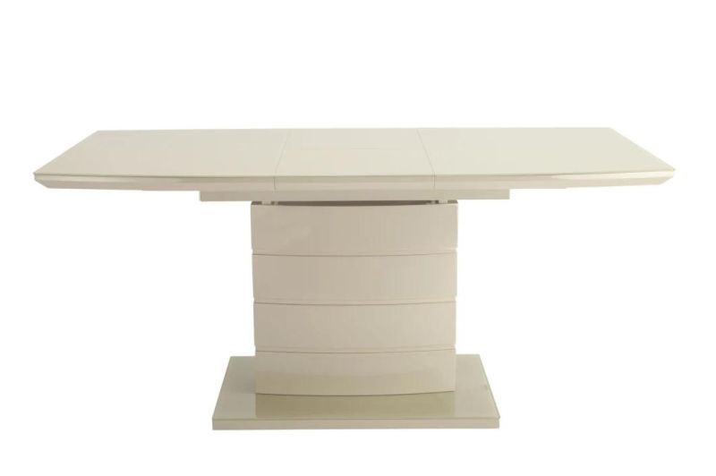 Factory Wholesale High Gloss Cappuccino MDF Extension Dining Table with Super White Glass