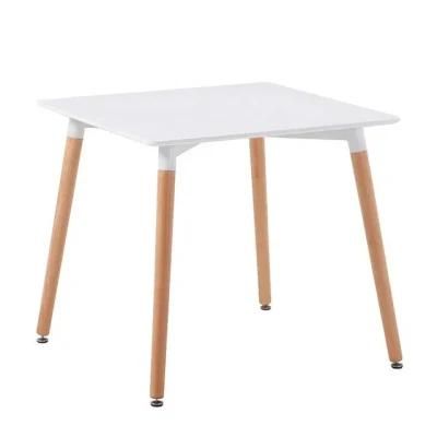 Nordic White Round MDF Table Round Dining Table with Wood Legs Coffee Cafe MDF Table