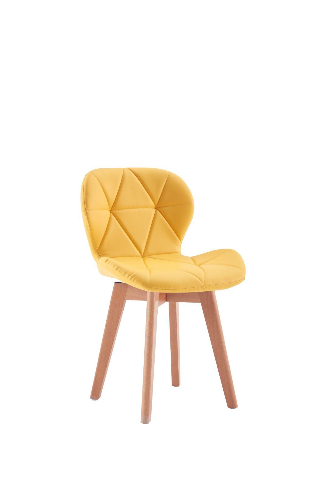 Hot Selling Orange Beech Wood Legs Fully PU Leather Waiting Dining Chair