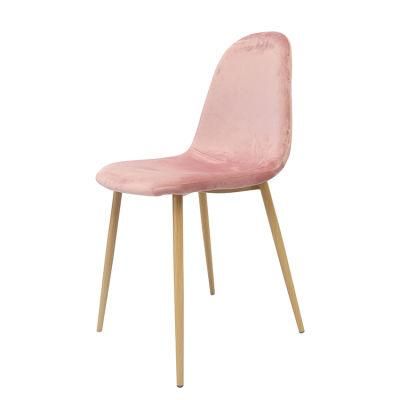 Wholesale Dining Room Furniture Pink Fabric Dining Chair Iron Legs Simple Design