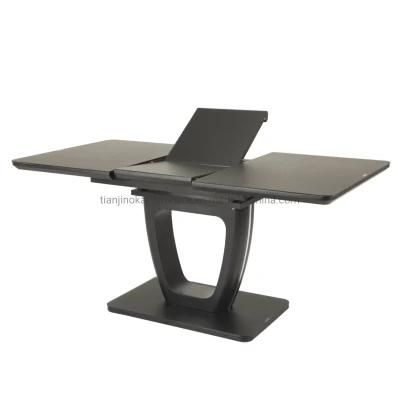 2021 New Design Matt Black MDF Extension Table with Matt Glass on Top