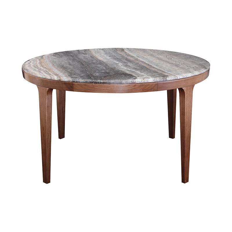 OEM/ODM Modern Design Hotel Villa Apartment Home House Furniture Dining Table Round Marble Top Walnut Solid Wood Leg Dining Table