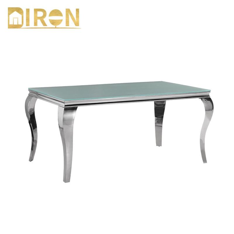 Modern Luxury 4 - 6 Seater Stainless Steel Marble Top Dining Table Set Tempered Glass Dining Table