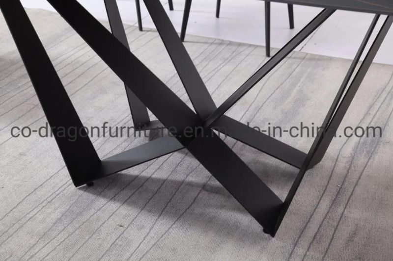 Modern Steel Legs Dining Table Sets with Rock Plate Top