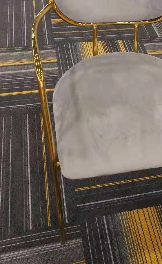 Modern Velvet White Fabric Turfed Newest Gold Legs Dining Chair