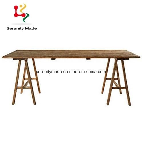 Rustic Style Wooden Trestle Dining Table for Restaurant Use