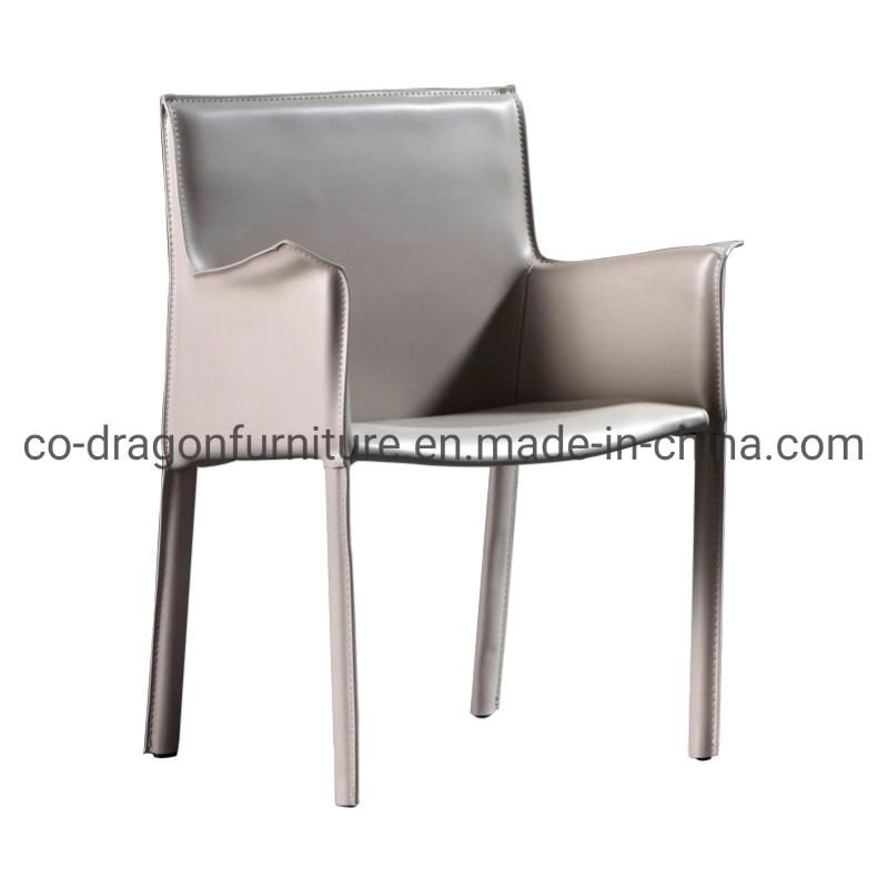 Modern Home Furniture Leather Steel Frame Dining Chair with Arm