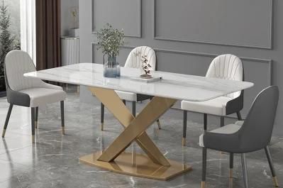 Customized Modern Furniture Ceramic Top Extendable Dining Table for Metal Feet