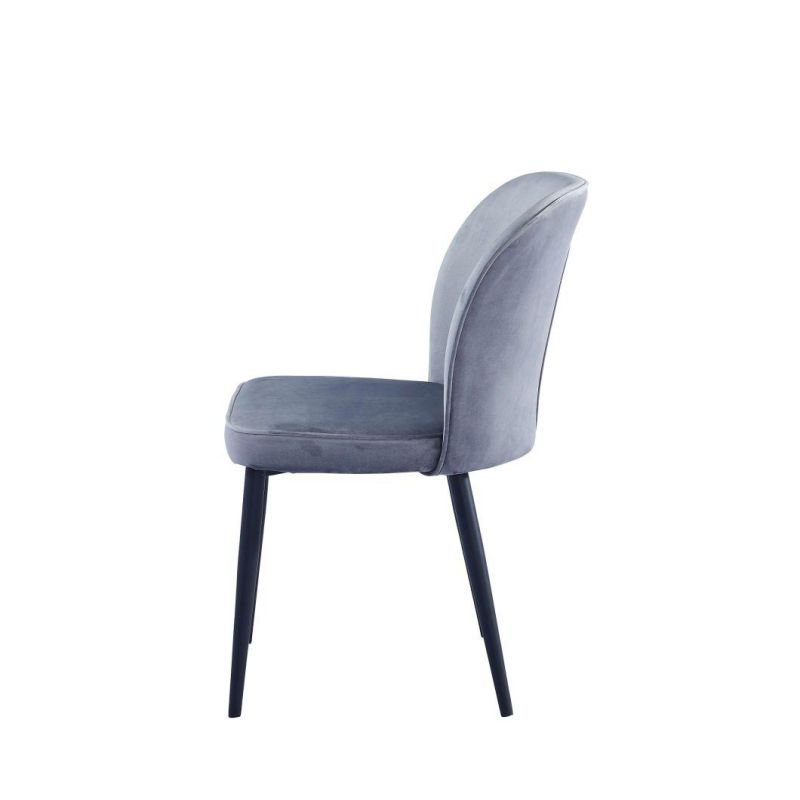 Hot Selling Grey Velvet Fabric Dining Chair with Black Powder Coating Legs