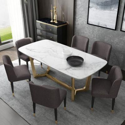 Popular Home Furniture Luxury Marble Top Metal Base Dining Table