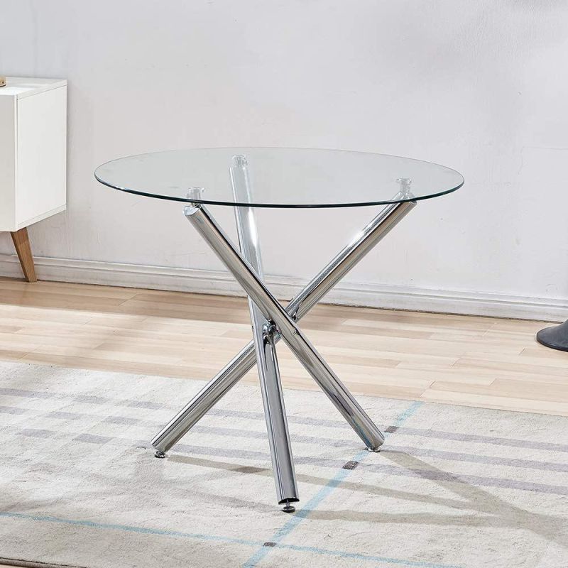 Wholesale Modern Round Dining Room Furniture Customize Size Glass Clear Top with Metal Legs Electroplate