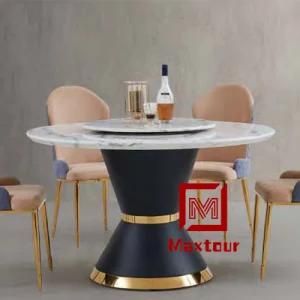 Luxury Marble Top Round Dining Table with Rotating Centre