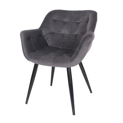 Hot Style Restaurant Furniture Modern Dark Gray Velvet Fabric Covered Upholstered Dining Chair for Dining Room