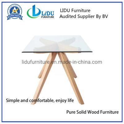 Hot Sale Dining Room Furniture 2019 New European Modern Glass Table Wooden Legs Dining Table high Quality