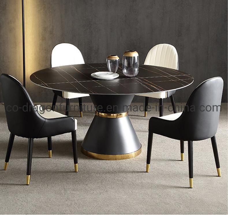 Modern Furniture 6 Seats Steel Dining Table with Marble Top