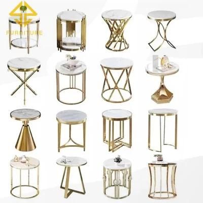 New Arrival Popular Shine Golden Metal Stainless Steel Frame Glass Top Coffee Tea Table Living Room Side Table Home Furniture