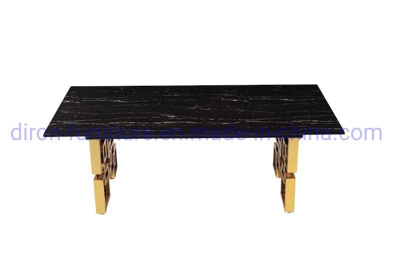 Foshan Furniture Stainless Steel Rectangle Tempered Black Dining Table