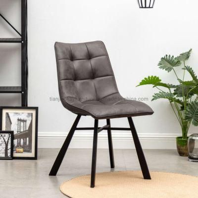 2021 Hot Sale Home Furniture Grey Pk Fabric Dining Chair with Black Metal Legs