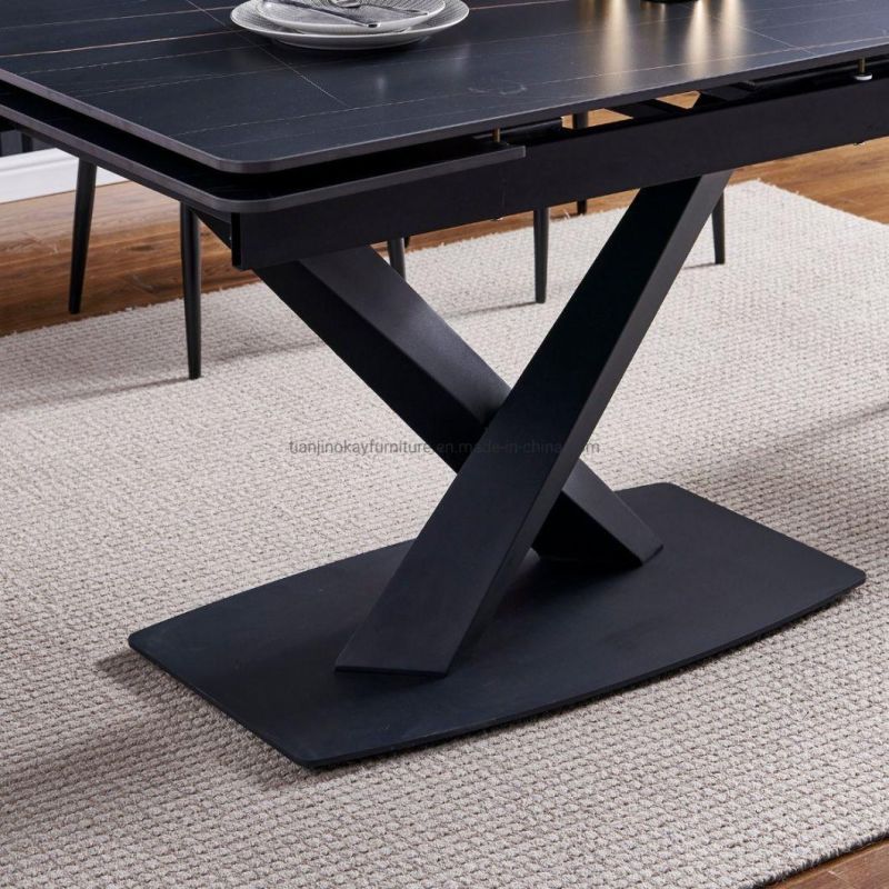 Ceramic Dining Table with Metal Black Base