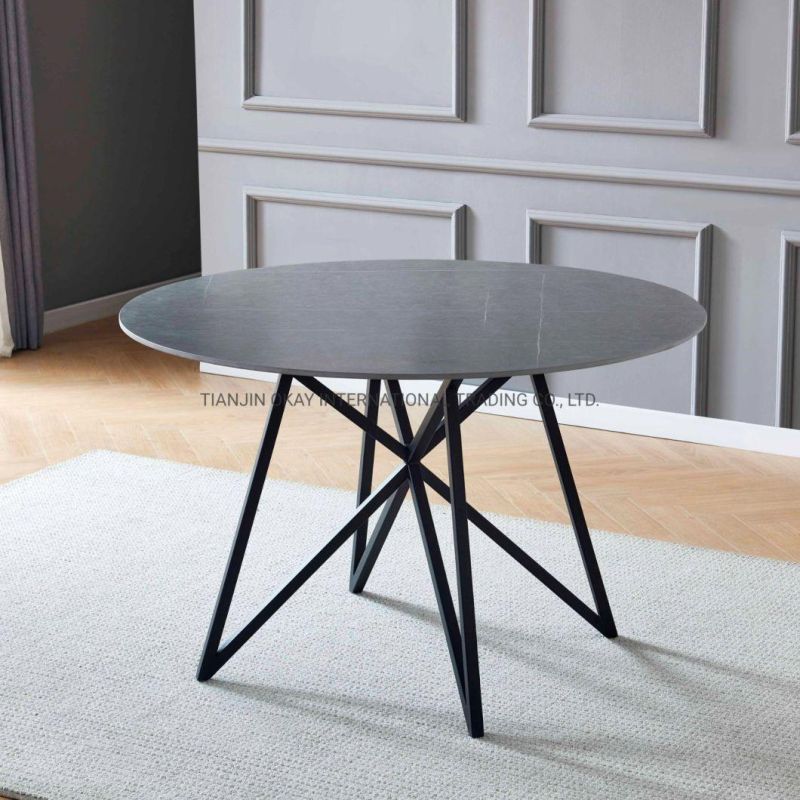 2022 Best Seller Home Furniture Modern Round Tempered Galss Table with Stainless Golden Chrome Legs