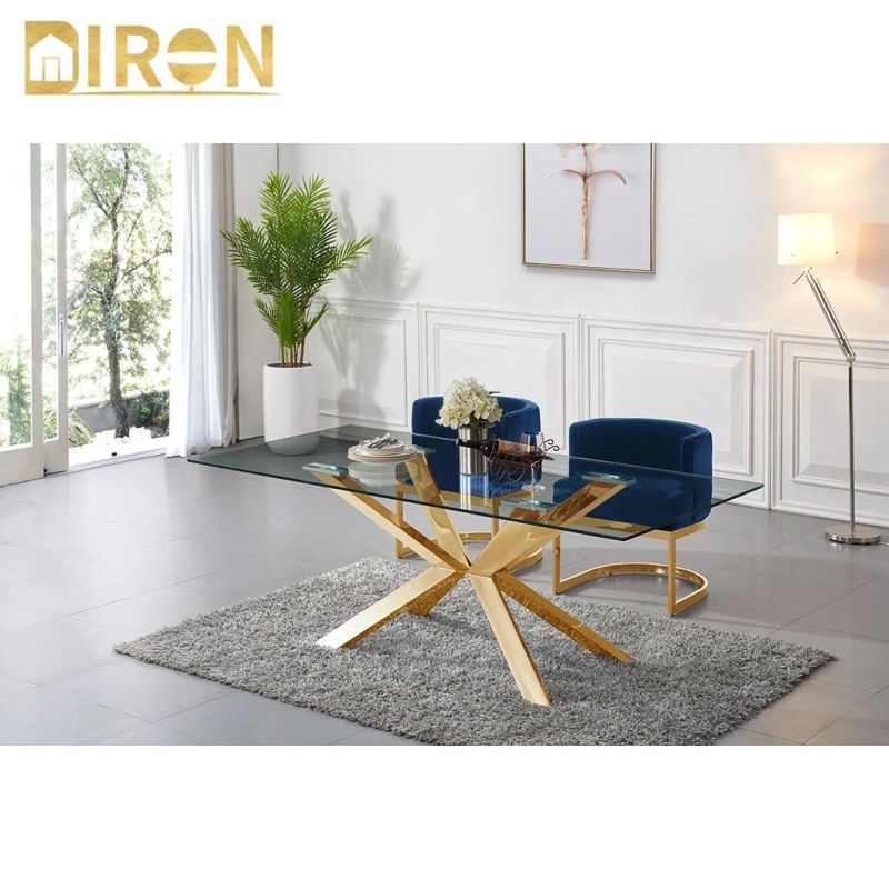 Modern Style Luxury Gold Stainless Steel Glass Dining Table