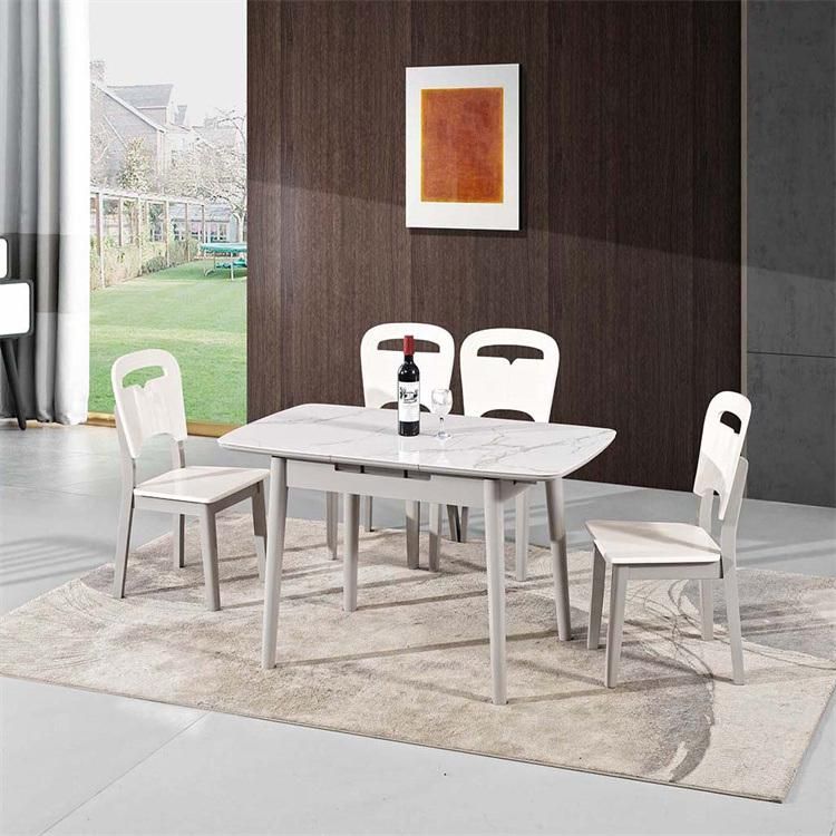 Italian Luxury Design Dining Room Sets Modern Round Marble Top Solid Wood Frame 4 Seater Dining Table Set