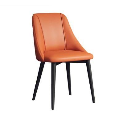 Living Room Chair Leather Dining Chair Set Modern Orange Leather Metal Leg Chairs for Sale