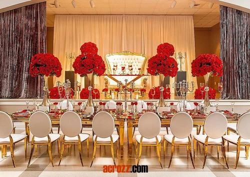 Factory New Fashion Design Party Wedding Table Gold Silver Stainless Steel Plating Marble Luxury Event Long Banquet Table