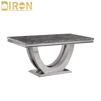 Foshan Furniture Stainless Steel Rectangle Marble Space Saving Dining Table