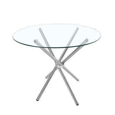 Round Stainless Steel Transparent Glass Top Dining Table