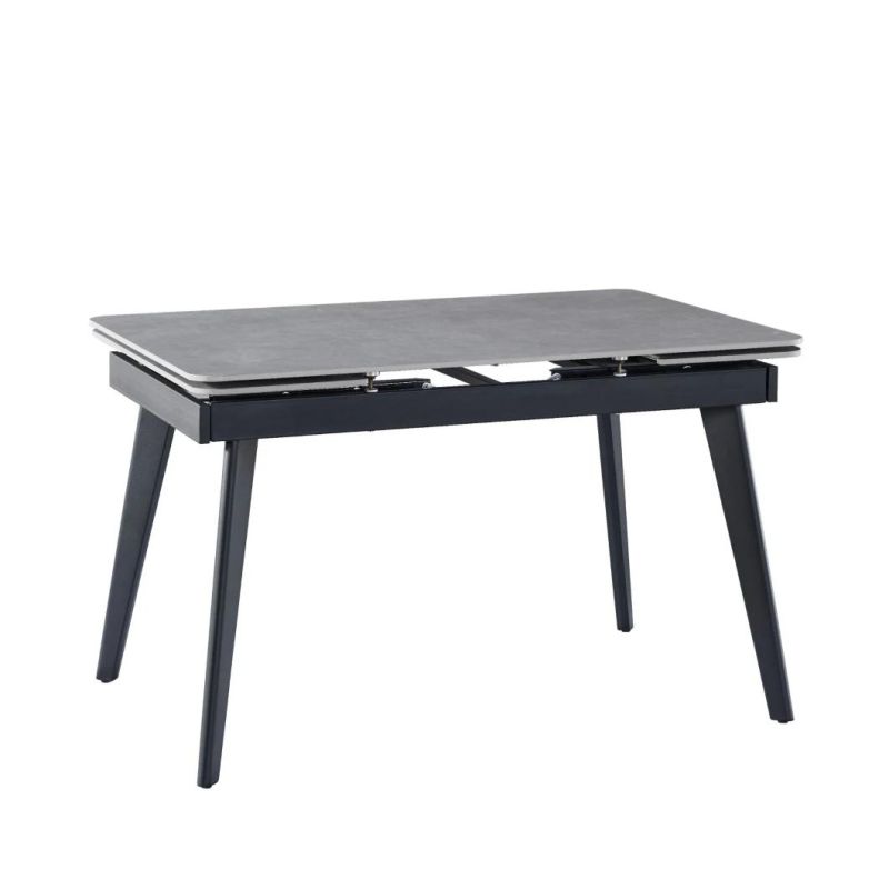 New Design High Gloss Face Ceramic Dining Table Two Side Top Extension with Black Metal Legs