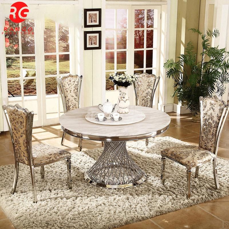 Marble Top Round Gold Dining Table Set White Gold Dining Chair and Black Gold Dining Chair