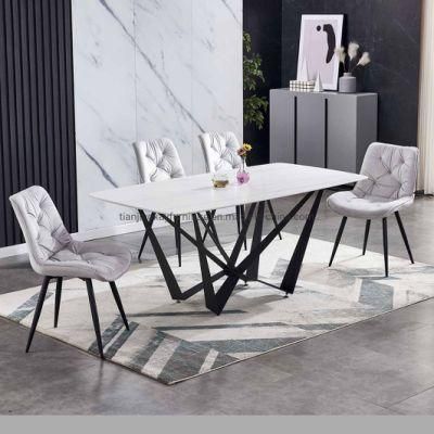 China Factory Hot Sale Slate Sintered Stone Top Marble White Color Ceramic Table Dining Table Set