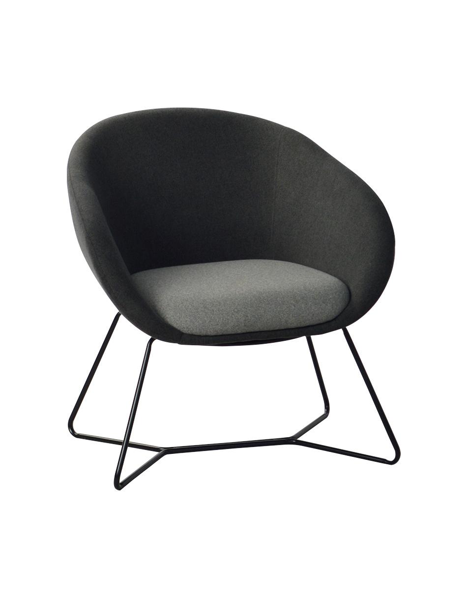 Dark Fabric Frame X-Cross Metal Base Leisure Armchair with Light Grey Cushion for Coffee Shop Use