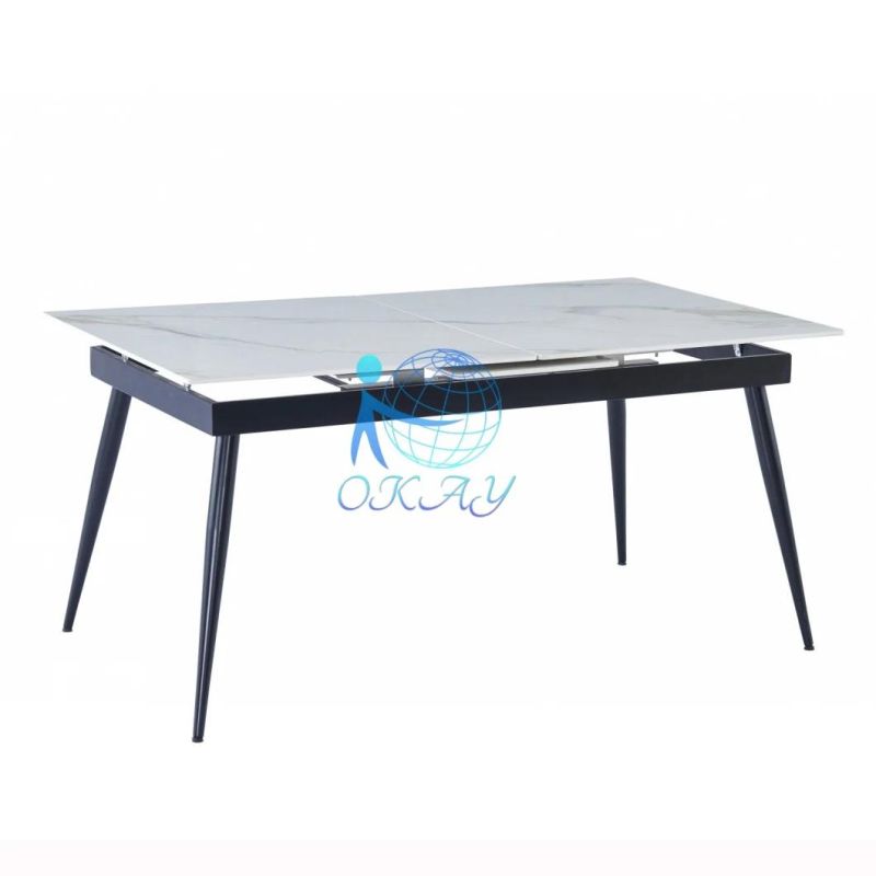 2022 Okay Best Seller High Gloss Italia Ceramic Dining Table with Metal Legs Lift Middle Top