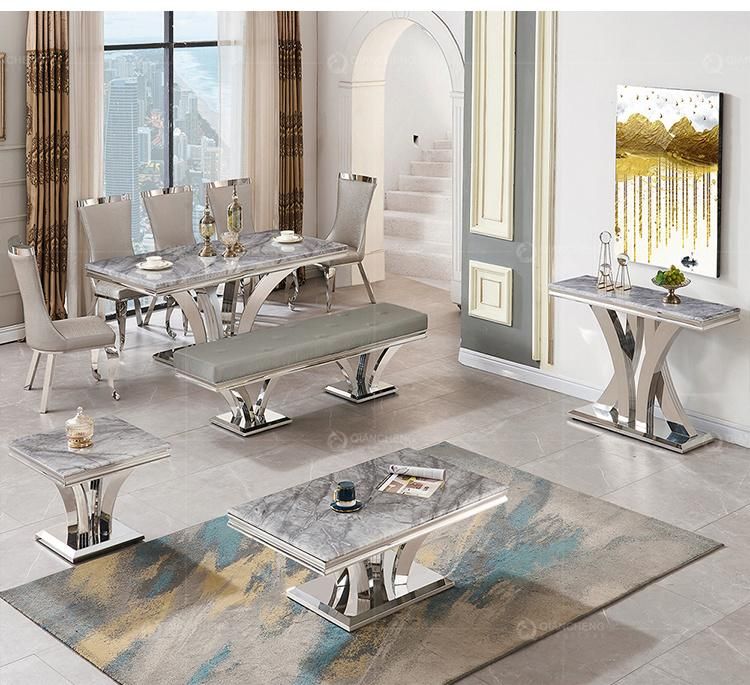 High Glass Silver Ss Stainless Steel Dining Room Table Set