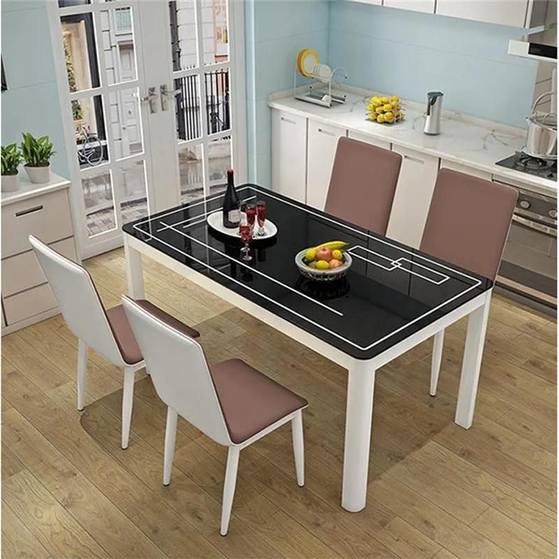 Simple Tempered Glass Small and Medium-Sized Rectangular Household New Dining Table