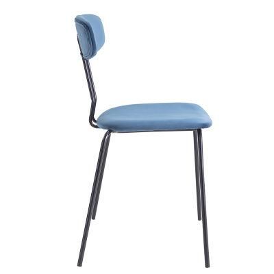 Velvet Dining Restaurant Chair Puffy Lacy Hebei Velvet Blue Dining Chair New Design