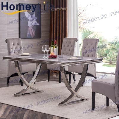 Rectangular Modern Restaurant Hotel Furniture Marble Dining Table Set