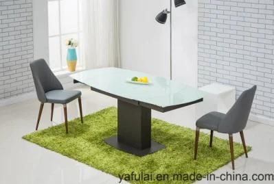 Modern Extension Dining Table Set Oil Painted Glass Metal Furniture