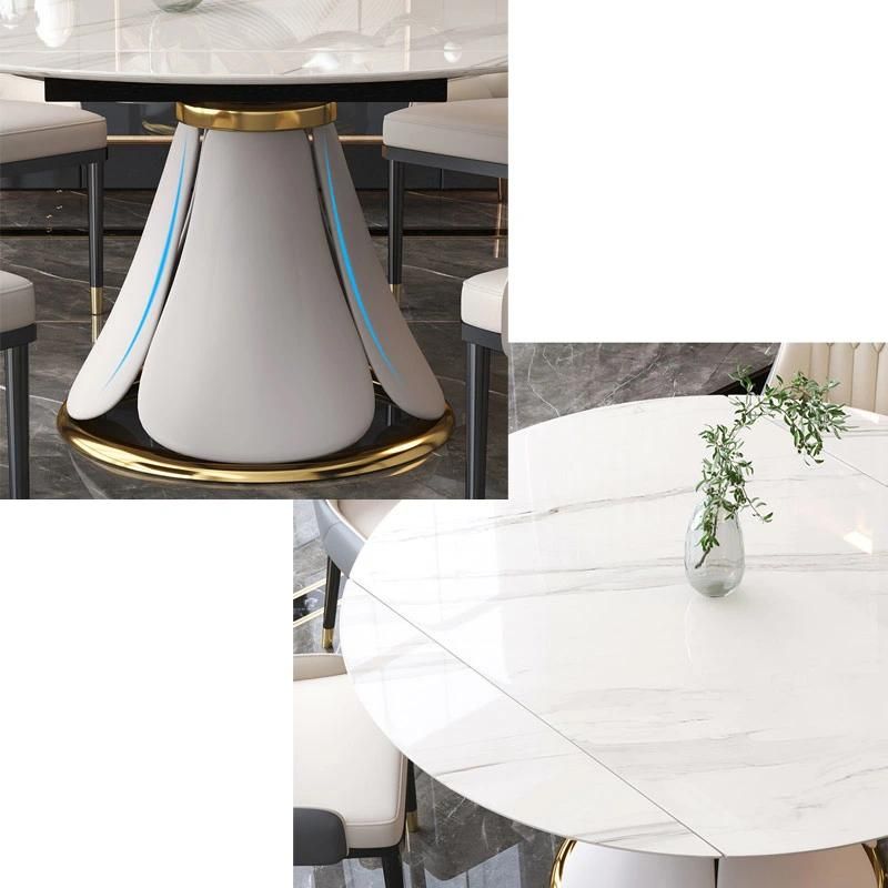 Contemporary Extended Marble Dining Table with Stainless Steel Leg