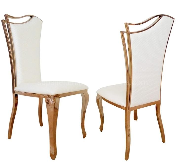 Modern Wedding Withe Leather Dining Chair with Gold Metal Back