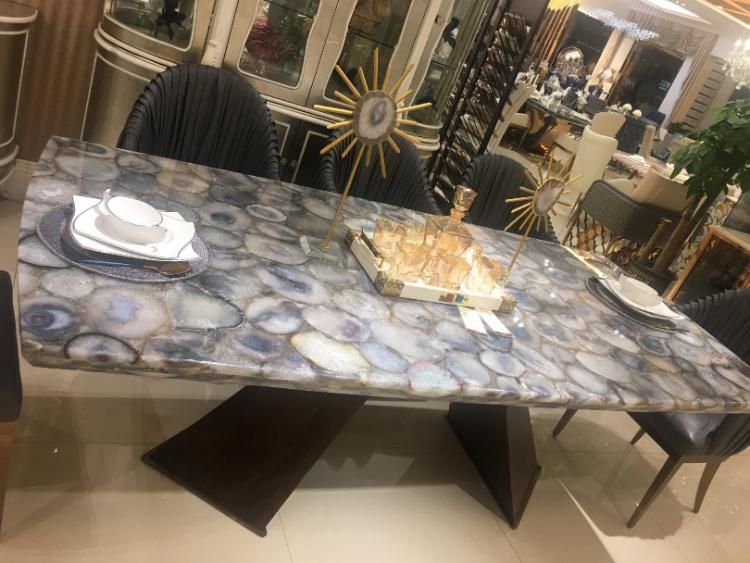 Rectangle Grey Color Onyx Marble Dining Table Home Used