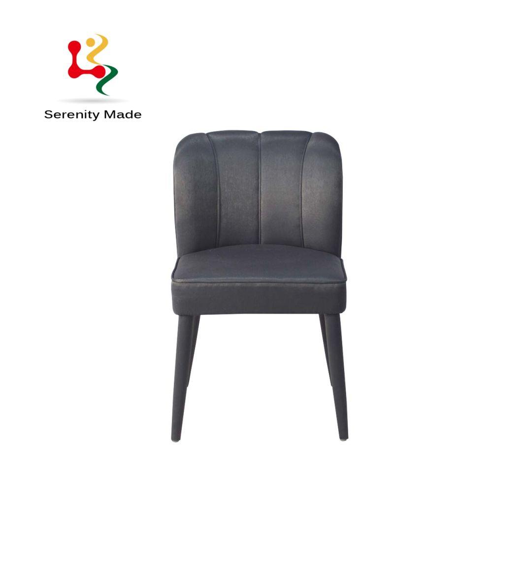 Modern Commercial Restaurant Furniture Dark Grey PU Leather Seat Wooden Legs Dining Chair