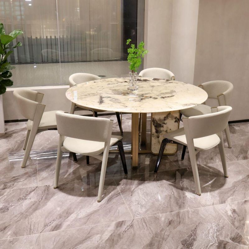 High Quality Luxury Pandora Marble Top Stainless Steel Base Villa Restaurant Living Home Round Dining Table Gt01