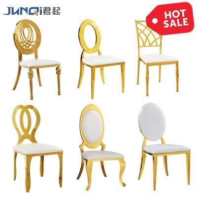 Stainless Steel Luxury Golden Stacking Modern Round Back Metal Hotel Restaurant Wedding Banquet Chiavari Dining Chair