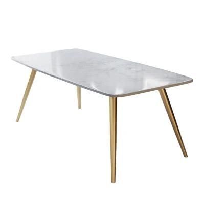 New Designs Hotel Restaurant Furniture Modern Round Corner Marble Top Stainless Steel Gold Legs Dining Table