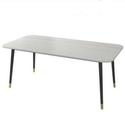 Italian White Marble Dining Table Nordic Rectangular Mesa Marmol Stainless Steel Legs 4 Seater Light Luxury Dining Table